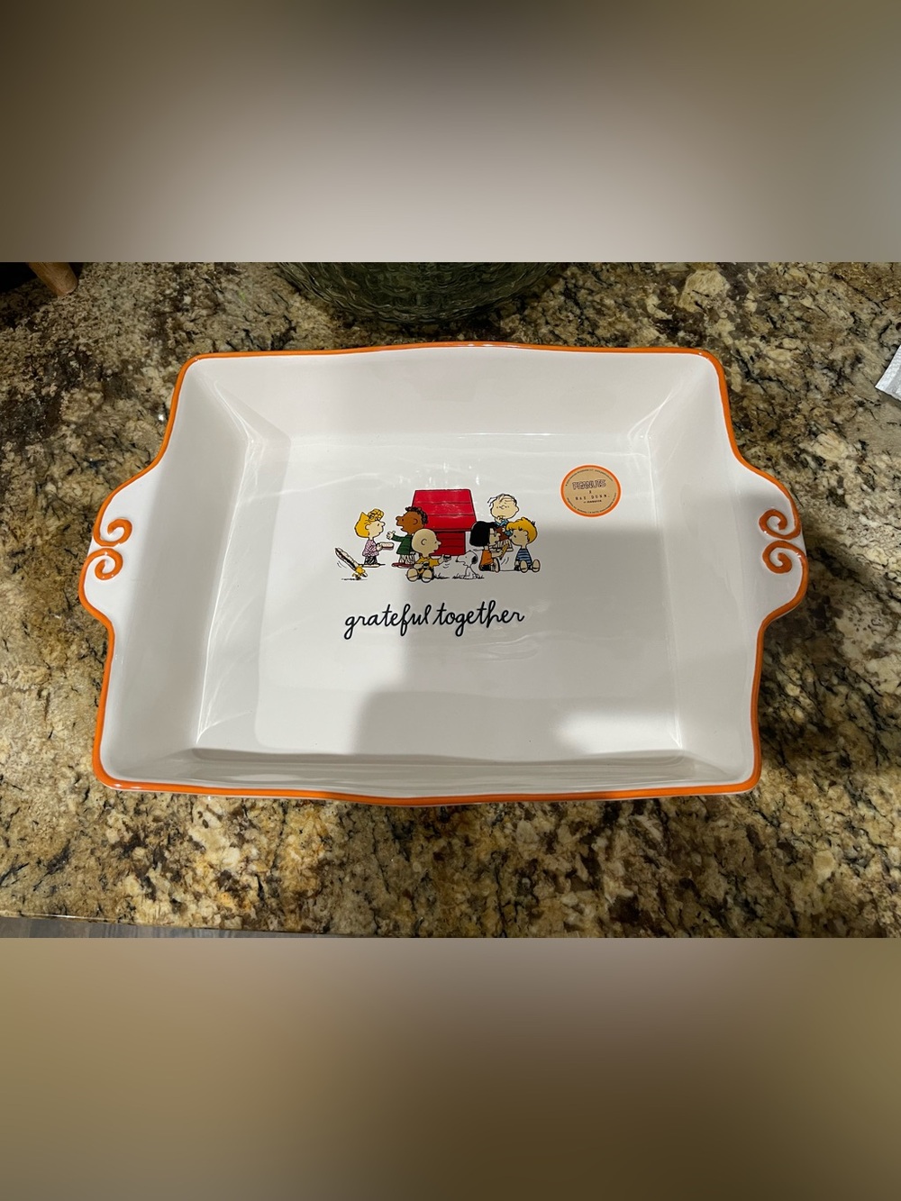 Rae Dunn Peanuts GRATEFUL TOGETHER rectangluar baking dish - Brand new